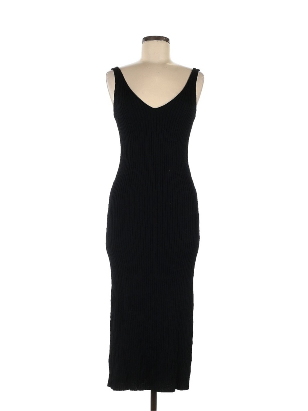 Line & Dot Black Ribbed V-Neck Midi Dress Size Medium Neutral Minimalist Party